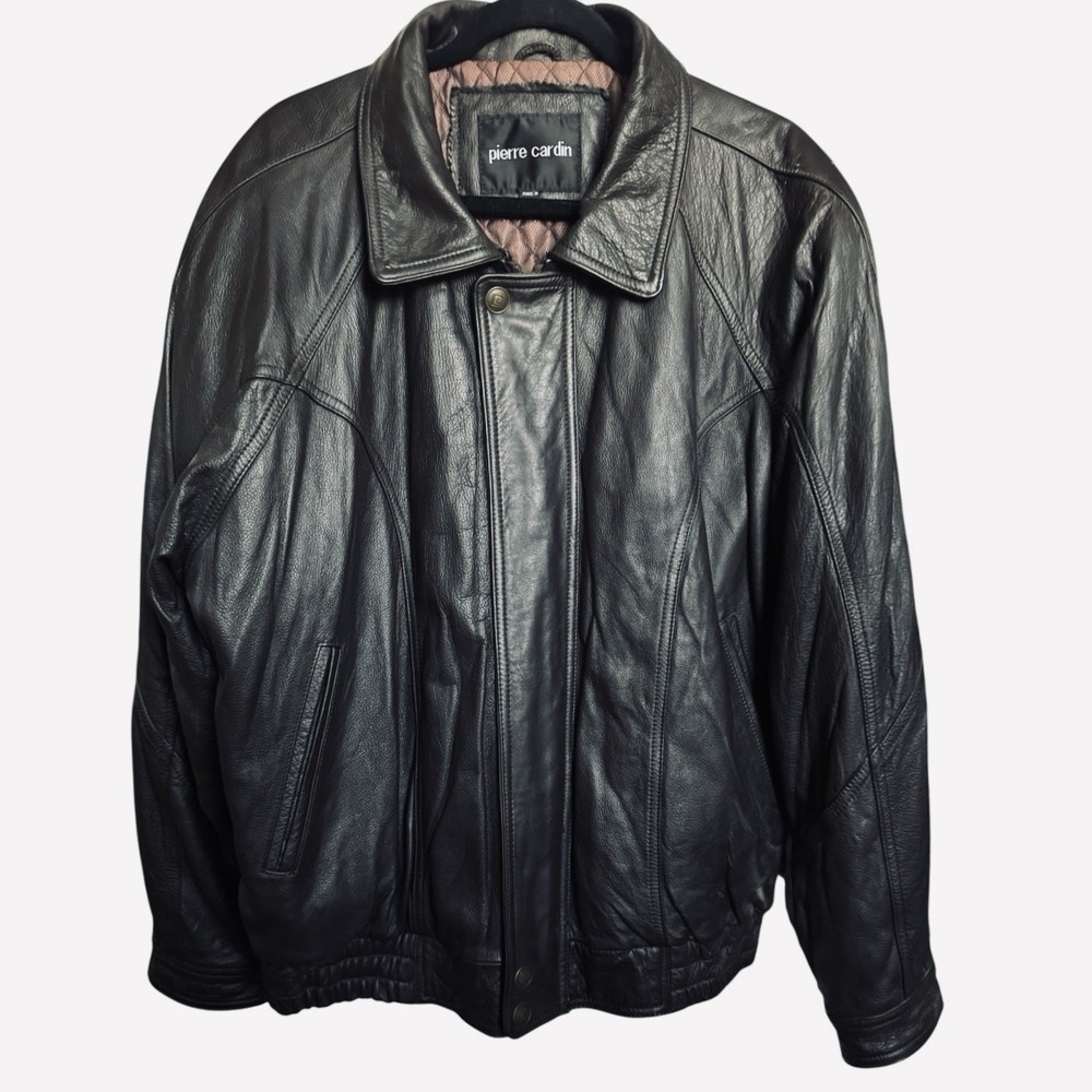 Pierre Cardin Leather Jacket Men's 1X Black Vintage Bomber Gorpcore Minimalist